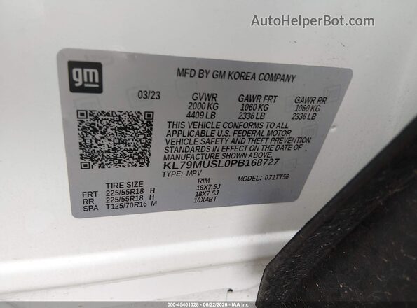 KL79MUSL0PB168727 2023 CHEVROLET TRAILBLAZER White Շարժիչի բաժամունքի տեսք
