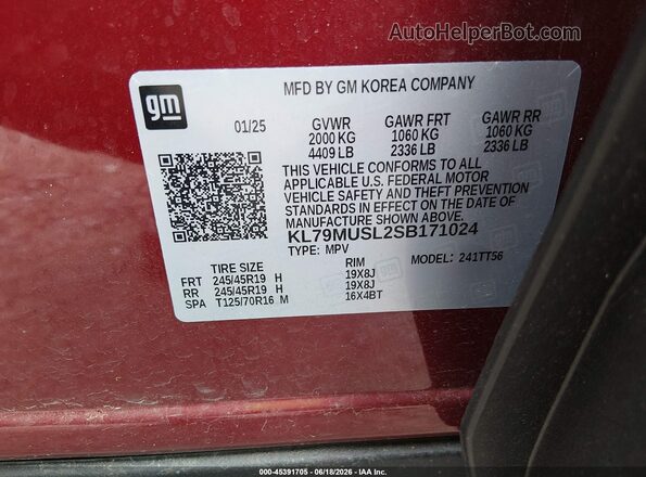 KL79MUSL2SB171024 2025 CHEVROLET TRAILBLAZER Red Вид підкапотного простору