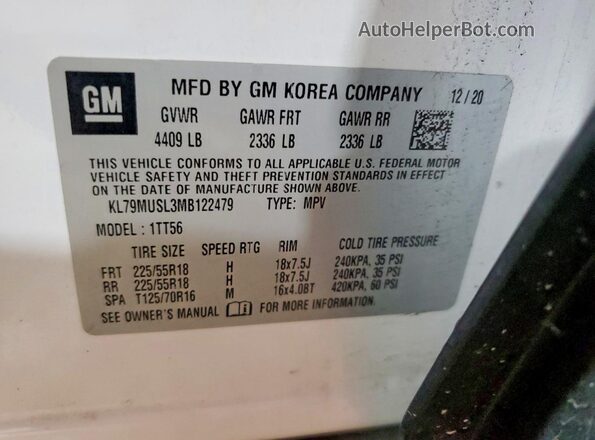 KL79MUSL3MB122479 2021 CHEVROLET TRAILBLAZER White 360 interior view