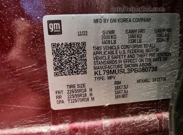 KL79MUSL3PB080738 2023 CHEVROLET TRAILBLAZER Burgundy 
