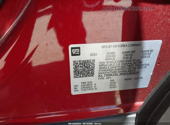 KL79MUSL3RB190823 2024 CHEVROLET TRAILBLAZER Red Engine compartment view
