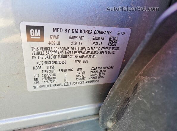 KL79MUSL4PB025053 2023 CHEVROLET TRAILBLAZER Gray Вид наклейки з VIN-кодом