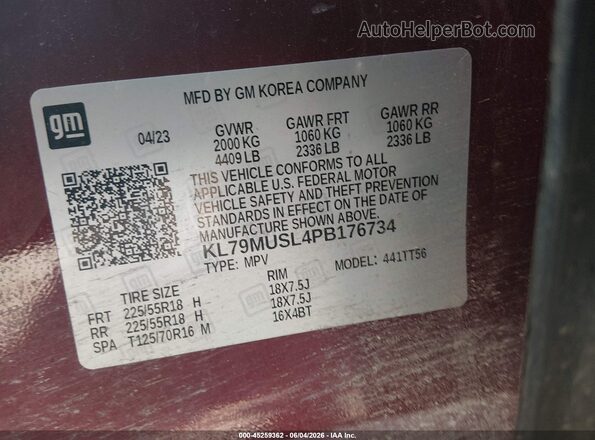 KL79MUSL4PB176734 2023 CHEVROLET TRAILBLAZER Maroon Շարժիչի բաժամունքի տեսք