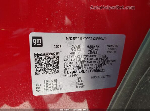KL79MUSL4TB009011 2026 CHEVROLET TRAILBLAZER Red ძრავის განყოფილების ხედი