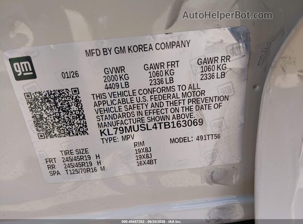KL79MUSL4TB163069 2026 CHEVROLET TRAILBLAZER Tan Вид підкапотного простору