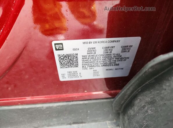 KL79MUSL5RB201398 2024 CHEVROLET TRAILBLAZER Бордовый Вид наклейки с VIN-кодом