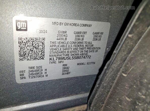 KL79MUSL5SB074772 2025 CHEVROLET TRAILBLAZER Gray VIN sticker view