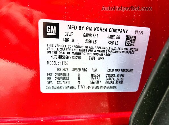 KL79MUSL6MB139275 2021 CHEVROLET TRAILBLAZER Red 