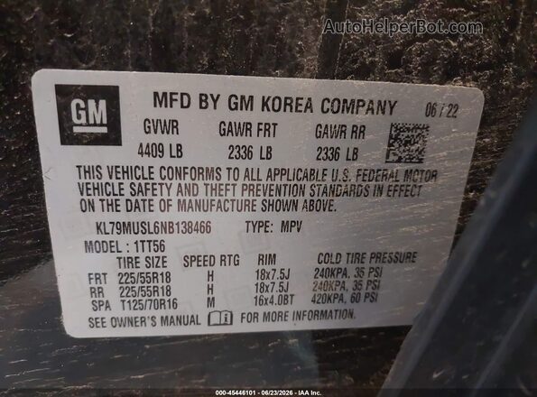 KL79MUSL6NB138466 2022 CHEVROLET TRAILBLAZER Black Вид підкапотного простору
