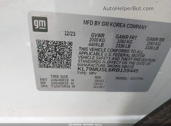 KL79MUSL6RB139445 2024 CHEVROLET TRAILBLAZER White Widok komory silnika