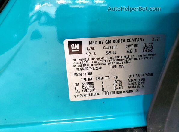 KL79MUSL7NB026341 2022 CHEVROLET TRAILBLAZER Blue Vista interior de 360 grados