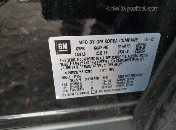 KL79MUSL7NB132482 2022 CHEVROLET TRAILBLAZER Black VIN sticker view