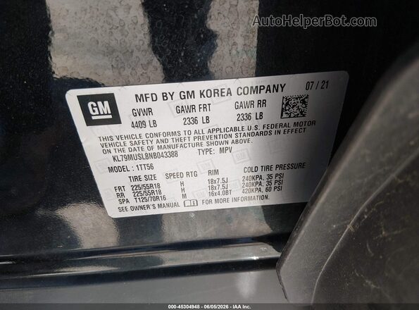 KL79MUSL8NB043388 2022 CHEVROLET TRAILBLAZER Черный Вид подкапотного пространства