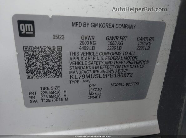 KL79MUSL9PB190872 2023 CHEVROLET TRAILBLAZER White Շարժիչի բաժամունքի տեսք