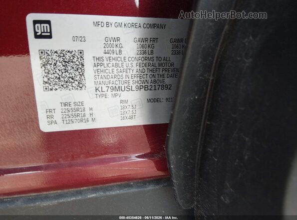 KL79MUSL9PB217892 2023 CHEVROLET TRAILBLAZER Red Շարժիչի բաժամունքի տեսք