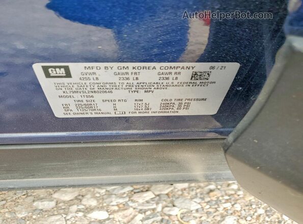 KL79MVSL2NB020646 2022 CHEVROLET TRAILBLAZER Blue Շարժիչի բաժամունքի տեսք