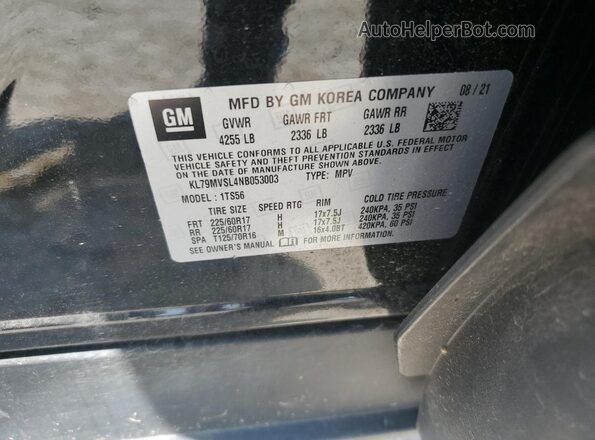 KL79MVSL4NB053003 2022 CHEVROLET TRAILBLAZER Black Widok naklejki z numerem VIN