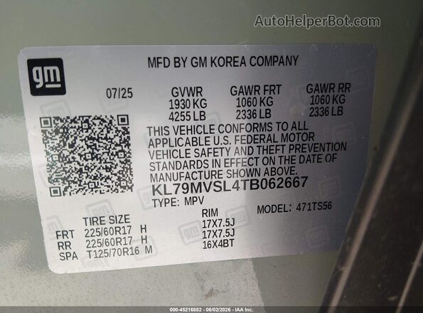 KL79MVSL4TB062667 2026 CHEVROLET TRAILBLAZER Black ძრავის განყოფილების ხედი