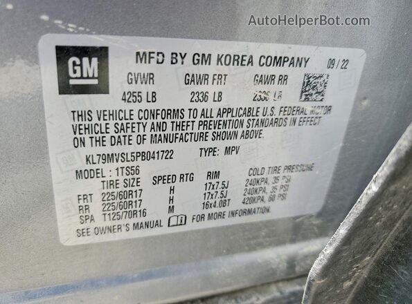 KL79MVSL5PB041722 2023 CHEVROLET TRAILBLAZER Gray VIN կոդի պիտակի տեսք