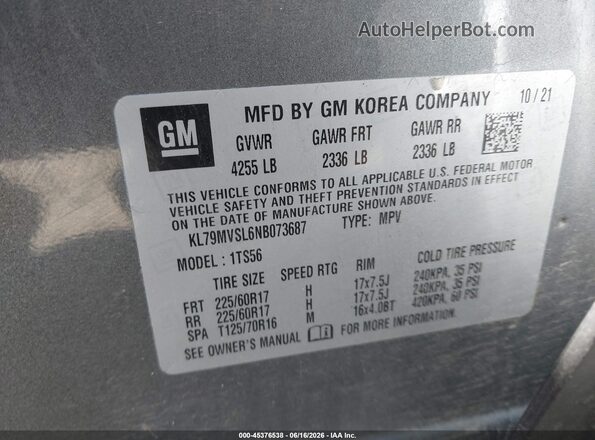 KL79MVSL6NB073687 2022 CHEVROLET TRAILBLAZER Gray Engine compartment view