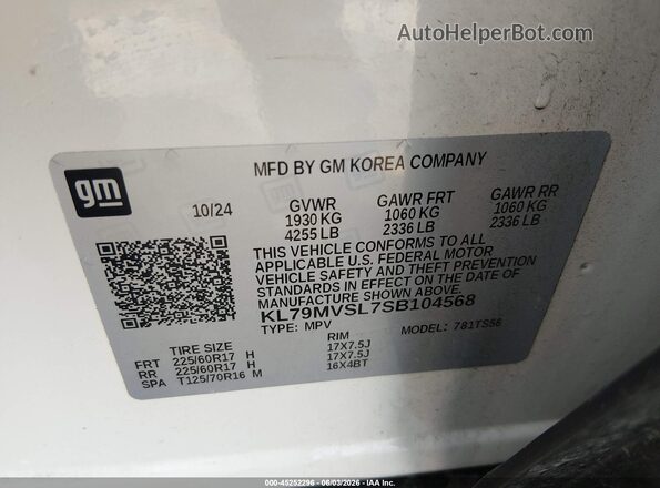 KL79MVSL7SB104568 2025 CHEVROLET TRAILBLAZER White Engine compartment view