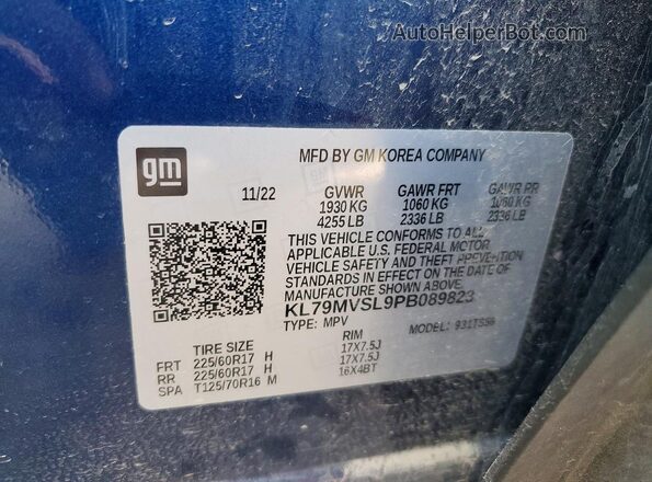 KL79MVSL9PB089823 2023 CHEVROLET TRAILBLAZER Blue Engine compartment view
