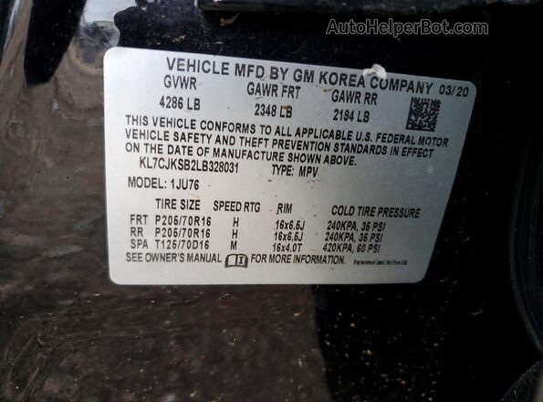 KL7CJKSB2LB328031 2020 CHEVROLET TRAX Black Вид підкапотного простору