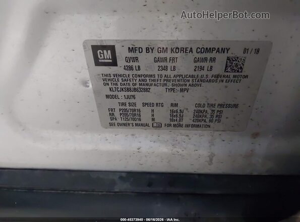 KL7CJKSB8JB632882 2018 CHEVROLET TRAX Silver Vista del compartimento del motor