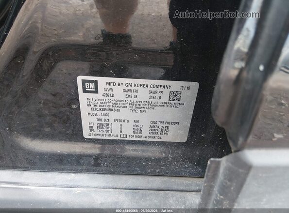 KL7CJKSB9LB043410 2020 CHEVROLET TRAX Black ძრავის განყოფილების ხედი