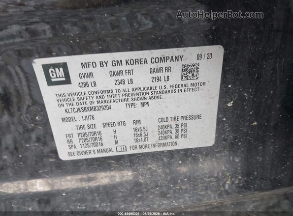 KL7CJKSBXMB329204 2021 CHEVROLET TRAX Black Вид підкапотного простору