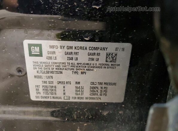 KL7CJLSB1KB725296 2019 CHEVROLET TRAX Black 