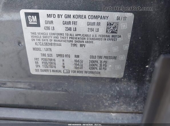 KL7CJLSB2HB191444 2017 CHEVROLET TRAX Beige 
