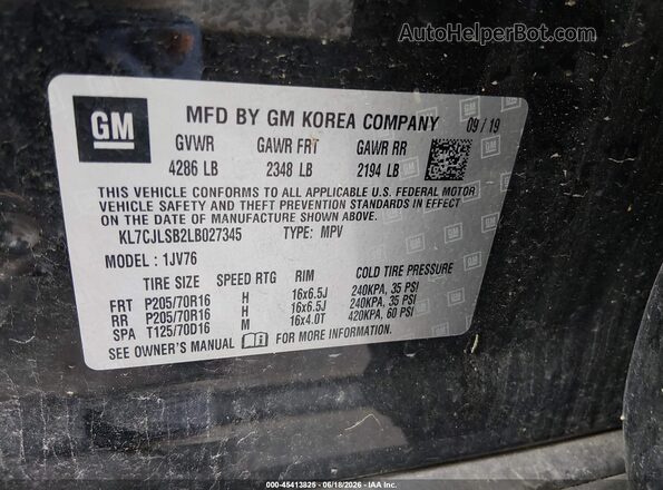 KL7CJLSB2LB027345 2020 CHEVROLET TRAX Black Engine compartment view