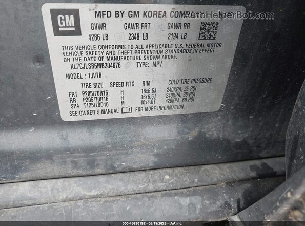 KL7CJLSB6MB304676 2021 CHEVROLET TRAX Blue Вид підкапотного простору