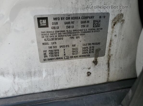 KL7CJLSB7JB734910 2018 CHEVROLET TRAX White ძრავის განყოფილების ხედი