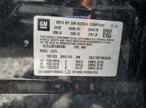 KL7CJLSB7LB091803 2020 CHEVROLET TRAX Black ძრავის განყოფილების ხედი