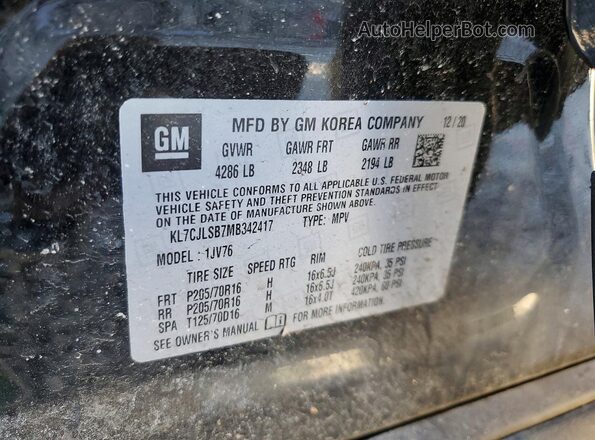 KL7CJLSB7MB342417 2021 CHEVROLET TRAX Black Vista de la etiqueta del VIN