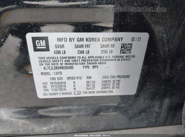 KL7CJLSBXMB359485 2021 CHEVROLET TRAX Black Widok komory silnika