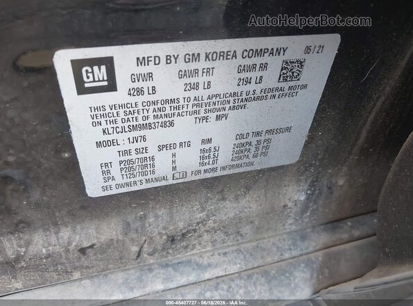 KL7CJLSM9MB374836 2021 CHEVROLET TRAX Black Вид підкапотного простору