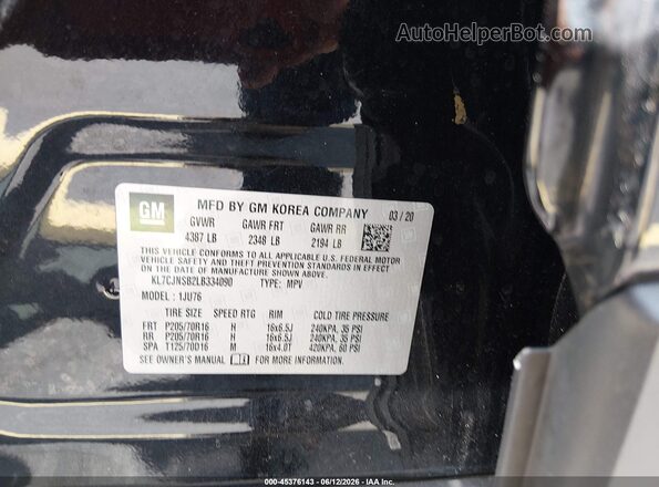 KL7CJNSB2LB334090 2020 CHEVROLET TRAX Black Вид підкапотного простору