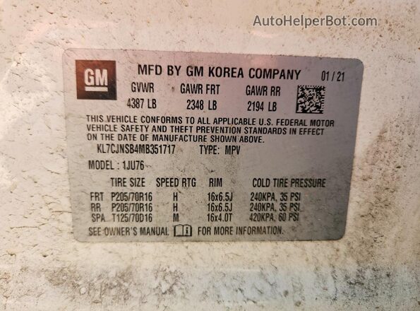 KL7CJNSB4MB351717 2021 CHEVROLET TRAX White Սալոնի 360 աստիճան տեսք