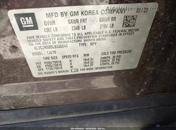 KL7CJNSB5LB336044 2020 CHEVROLET TRAX Black 
