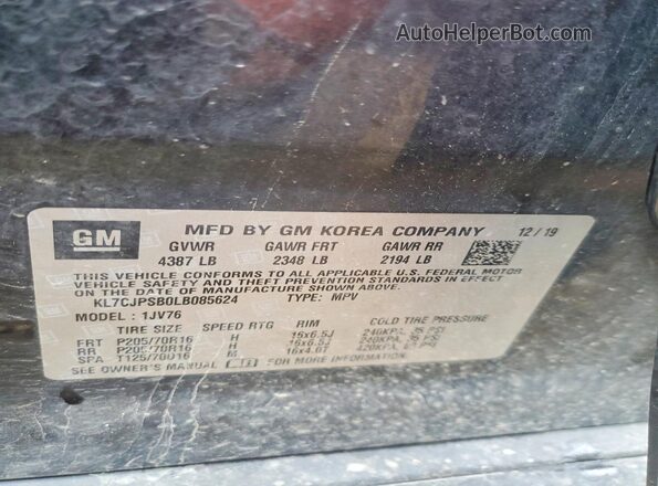 KL7CJPSB0LB085624 2020 CHEVROLET TRAX Black Вид підкапотного простору