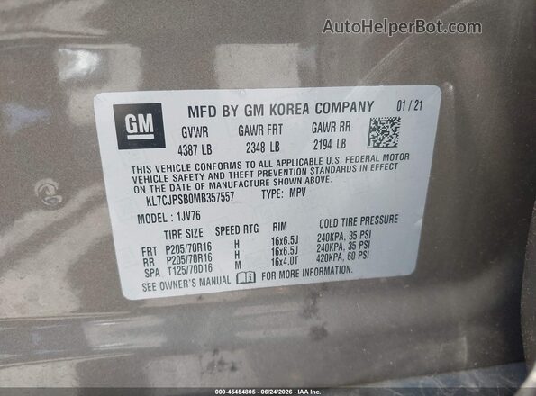 KL7CJPSB0MB357557 2021 CHEVROLET TRAX Brown Вид підкапотного простору