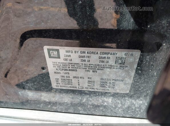 KL7CJPSB6LB008028 2020 CHEVROLET TRAX Black Вид підкапотного простору