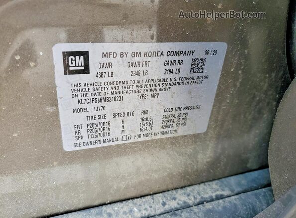 KL7CJPSB6MB318231 2021 CHEVROLET TRAX Tan 