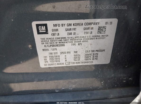 KL7CJPSBXMB328986 2021 CHEVROLET TRAX Teal Շարժիչի բաժամունքի տեսք