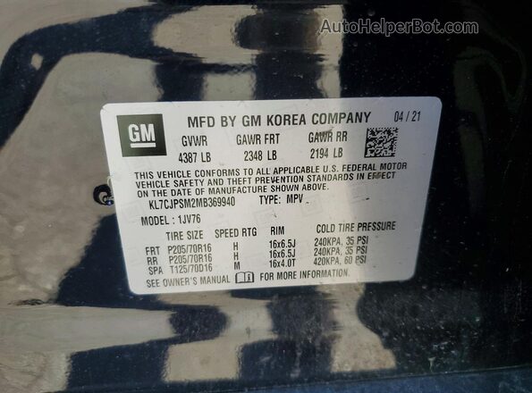 KL7CJPSM2MB369940 2021 CHEVROLET TRAX Black 