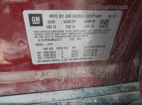 KL7CJPSM4MB370717 2021 CHEVROLET TRAX Red Widok komory silnika
