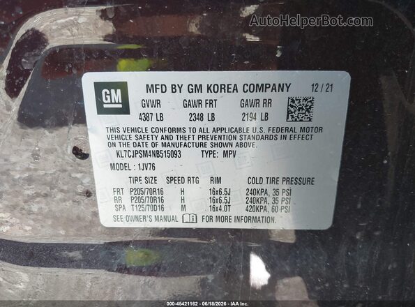 KL7CJPSM4NB515093 2022 CHEVROLET TRAX Maroon Widok komory silnika